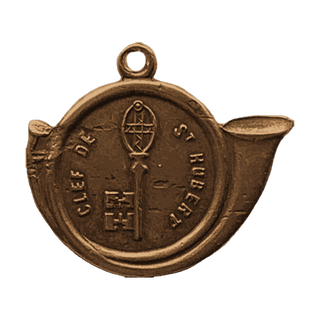 Vintage Bronze Saint Hubert Hunting Horn Medal — reverse