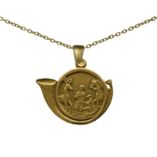 Vintage Yellow Bronze Saint Hubert Hunting Horn Medal