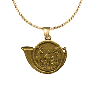 Vintage Yellow Bronze Saint Hubert Hunting Horn Medal