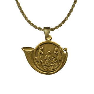 Vintage Yellow Bronze Saint Hubert Hunting Horn Medal