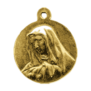 Vintage Yellow Bronze St Peregrine and Sorrowful Mother Medal — reverse