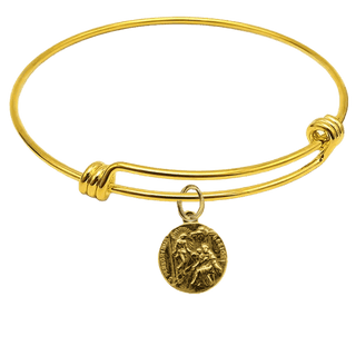 Vintage Yellow Bronze St. Peregrine Medal Bangle Bracelet