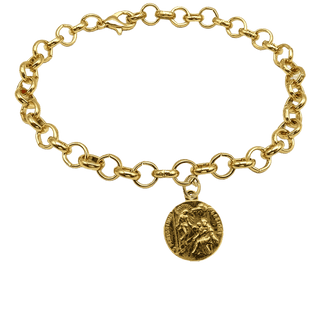 Vintage Yellow Bronze St. Peregrine Medal Bracelet