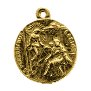 Vintage Yellow Bronze St Peregrine and Sorrowful Mother Medal