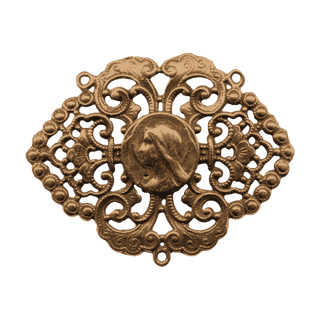 Vintage Bronze Large Filigree Center, Madonna Profile