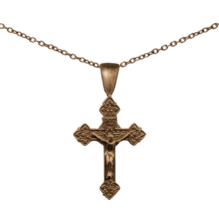 Vintage Bronze Ferns and Flowers Crucifix