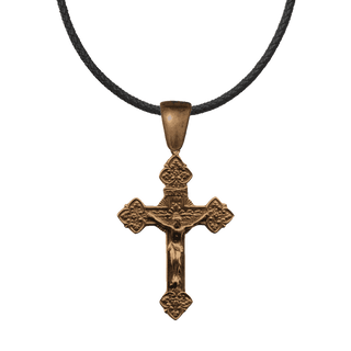 Vintage Bronze Ferns and Flowers Crucifix