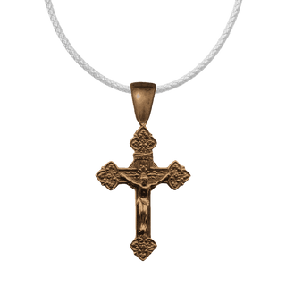Vintage Bronze Ferns and Flowers Crucifix
