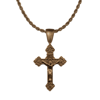 Vintage Bronze Ferns and Flowers Crucifix