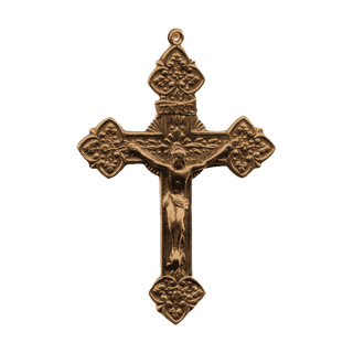 Vintage Bronze Ferns and Flowers Crucifix