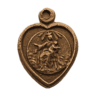 Vintage Bronze Small Heart Scapular Medal — reverse