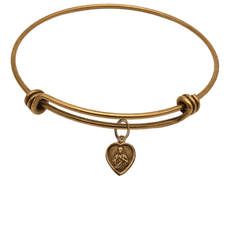 Vintage Bronze Small Heart Scapular Medal Bangle Bracelet