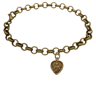 Vintage Bronze Small Heart Scapular Medal Bracelet