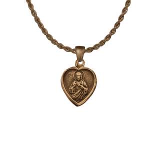 Vintage Bronze Small Sacred Heart Scapular Medal