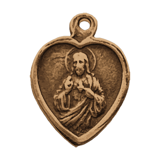 Vintage Bronze Small Heart Scapular Medal
