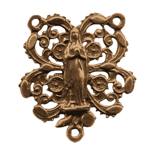 Vintage Bronze Praying Madonna Filigree Rosary Center