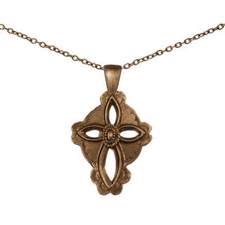 Vintage Bronze Southwest Stamped Cross with Oval Boss