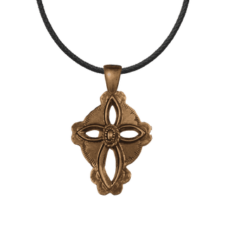 Vintage Bronze Southwest Stamped Cross with Oval Boss