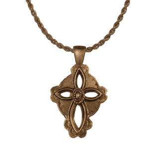 Vintage Bronze Southwest Stamped Cross with Oval Boss
