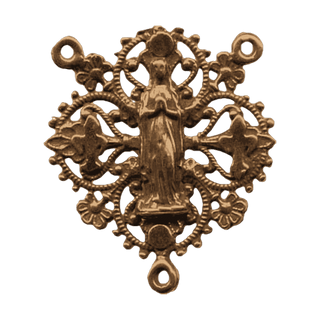 Vintage Bronze Filigree Madonna Center with Fleur-de-Lis