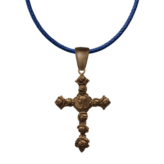 Vintage Bronze Rose-Covered Cross with Madonna Profile