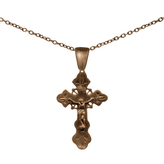 Vintage Bronze Etched Flowering Crucifix, Philippine Design