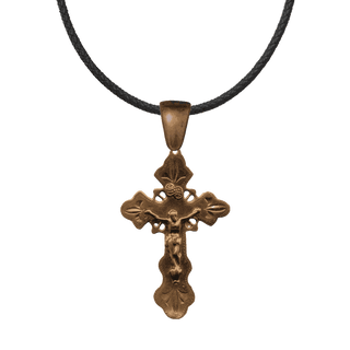 Vintage Bronze Etched Flowering Crucifix, Philippine Design