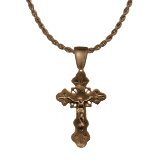 Vintage Bronze Etched Flowering Crucifix, Philippine Design
