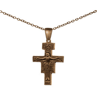 Vintage Bronze San Damiano Crucifix with Peace Prayer