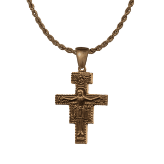 Vintage Bronze San Damiano Crucifix with Peace Prayer