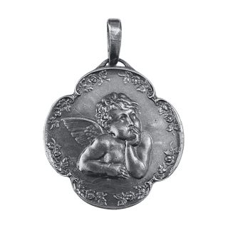 Vintage White Bronze Daydreaming Angel in a Wreath of Roses