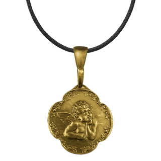 Vintage Yellow Bronze Daydreaming Angel in a Wreath of Roses