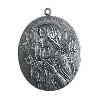 Vintage White Bronze Virgin Mary with Lilies Ornament