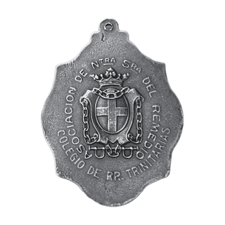 Vintage White Bronze Our Lady of Remedy Trinitarian Medal — reverse