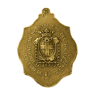 Vintage Yellow Bronze Our Lady of Remedy Trinitarian Medal — reverse