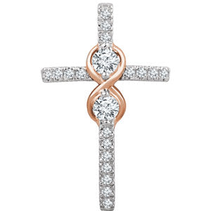 14K White & Rose 1/2 CTW Diamond Cross Pendant