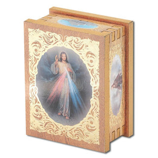 Divine Mercy 2X2.75" Natural Wood Rectangular Rosary Box
