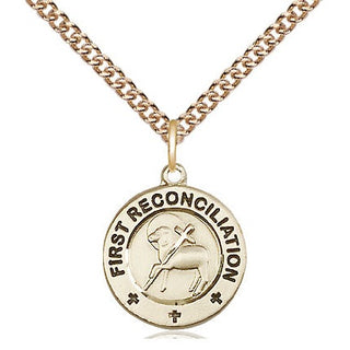 14kt Gold Filled First Reconciliation / Penance Medal Religious and Catholic Jewelry Engraved Catholic Saint Jewelry