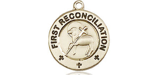 14kt Gold First Reconciliation / Penance Medal Engraved Catholic Saint Jewelry