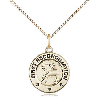 14kt Gold First Reconciliation / Penance Medal Engraved Catholic Saint Jewelry