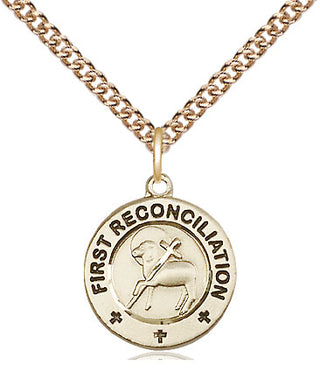 14kt Gold First Reconciliation / Penance Medal Engraved Catholic Saint Jewelry