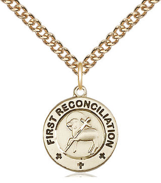 14kt Gold First Reconciliation / Penance Medal Engraved Catholic Saint Jewelry