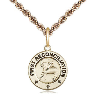 14kt Gold First Reconciliation / Penance Medal Engraved Catholic Saint Jewelry