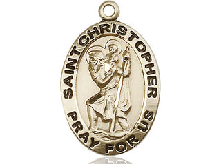 14kt Gold Saint Christopher Medal Engraved Catholic Saint Jewelry