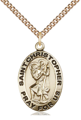 14kt Gold Saint Christopher Medal Engraved Catholic Saint Jewelry
