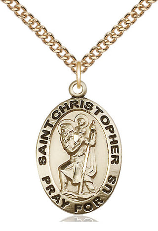 14kt Gold Saint Christopher Medal Engraved Catholic Saint Jewelry