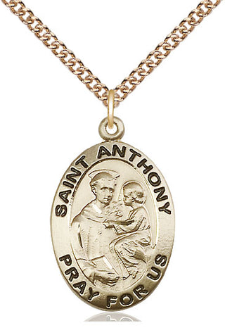 14kt Gold Saint Anthony of Padua Medal Engraved Catholic Saint Jewelry