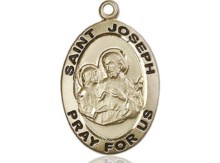 14kt Gold Saint Joseph Medal Engraved Catholic Saint Jewelry