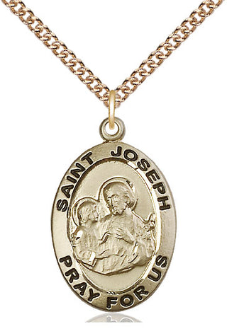 14kt Gold Saint Joseph Medal Engraved Catholic Saint Jewelry