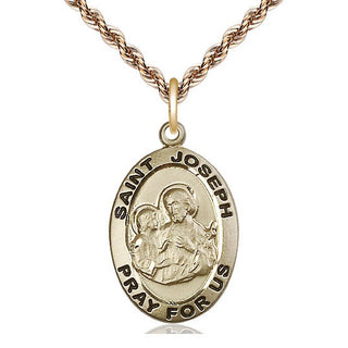 14kt Gold Saint Joseph Medal Engraved Catholic Saint Jewelry